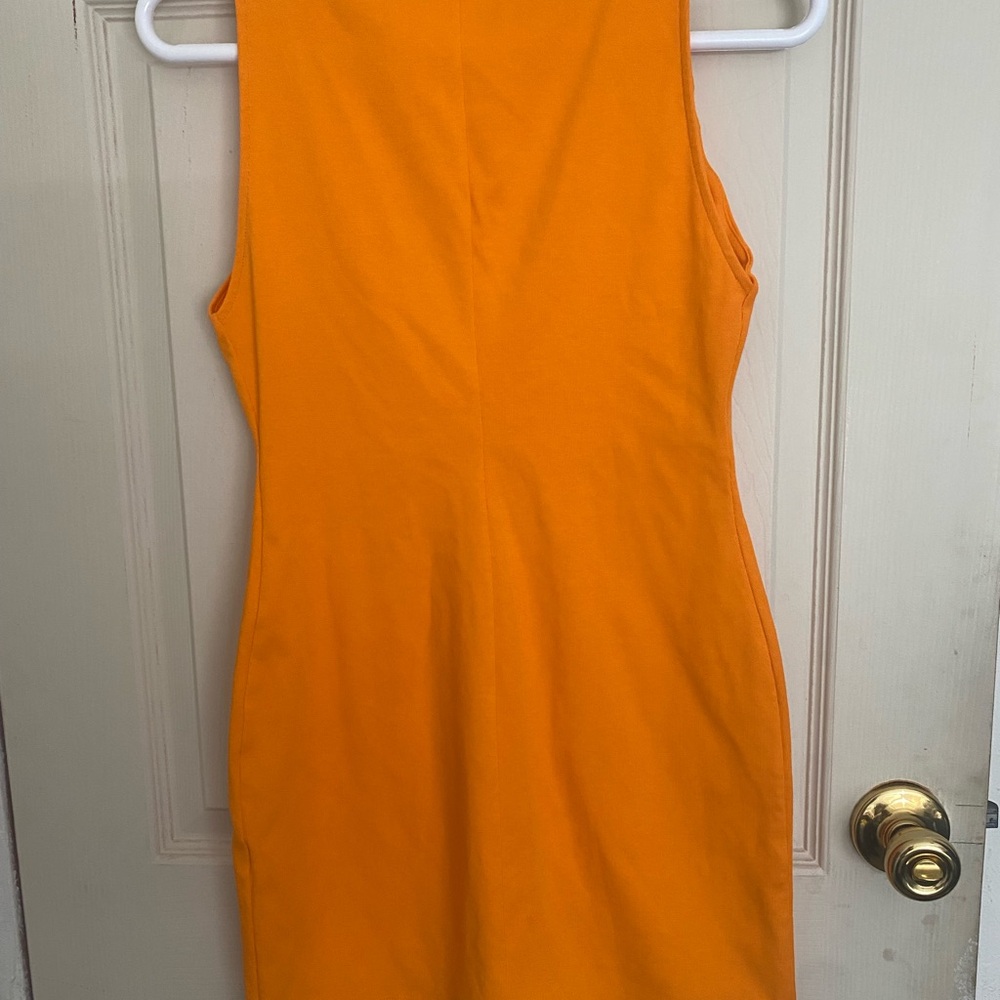 Zara Orange Sheath Mini Dress Mock Neck Sleeveless stretch material - Picture 3 of 3